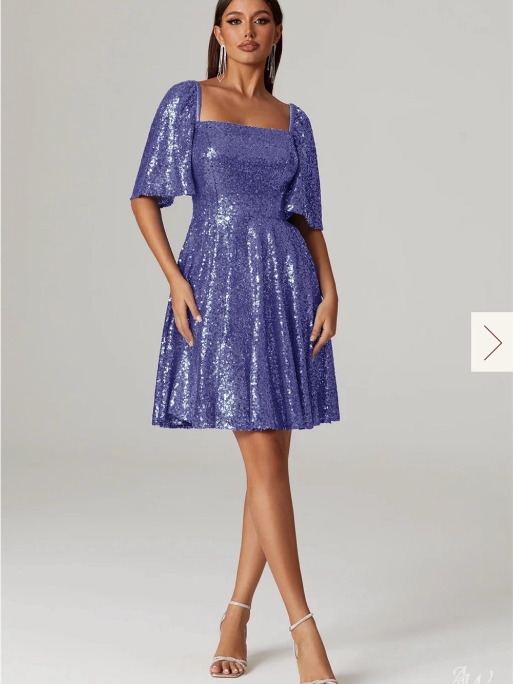 Lavender Sequin Square-Neck Fit & Flare Dress